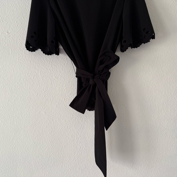 Black Laser Cut Tie Waist Peplum Blouse XXL Bohemian Feminine Romantic - Picture 9 of 13